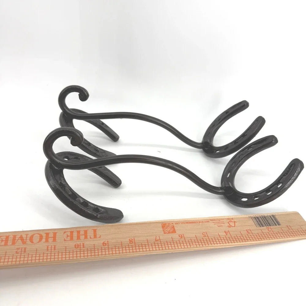 Horseshoe Wall Hooks Coat Hat Hanger Black Rustic Western Decor Set of 2 Cabin